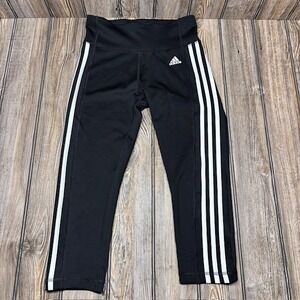 Adidas Women Black White 3 Stripe Climalite Capris Cropped Leggings Size S